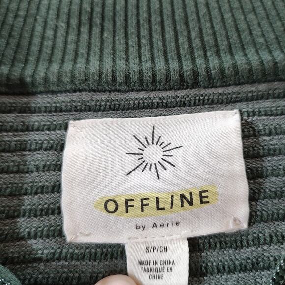 OFFLINE Aerie Real Me Ribbed Quarter Zip Sweater Athleisure Loungewear Green S - Picture 3 of 8